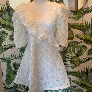 3/4 Length Sleeve Eyelet Dress with Ruffle